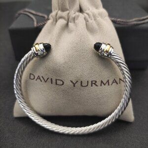 David Yurman 7mm black onyx with diamonds crossover cable cuff bracelet